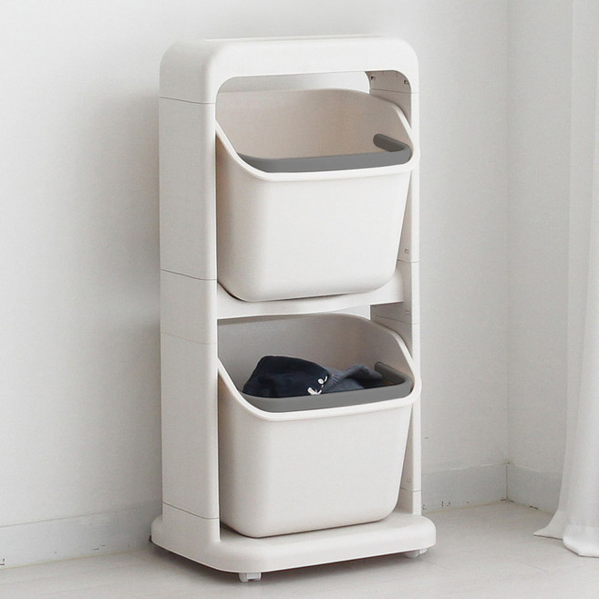 올리빙 도트 빨래바구니 2단, 화이트