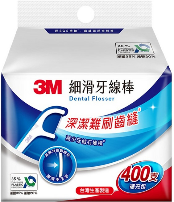 3M TM細滑牙線棒補充包 ECO包裝, 400支, 1包
