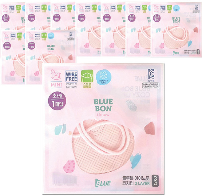 블루본 아이노우 코지업 미니 썸머 초소형 마스크 노와이어 스트랩일체형, 1개입, 10개, 핑크