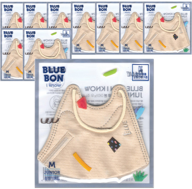 블루본 아이노우 컬러마스크 중형 주니어용, 10개입, 1개, 아이보리