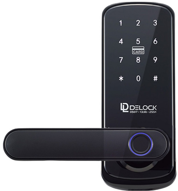 韓國 DELOCK 指紋辨識 免鑽孔 木門用 雙重認證 語音提示 電子門鎖 Y10 + 卡片鑰匙 2p + 緊急鑰匙 2p 套組, 顧客自行安裝