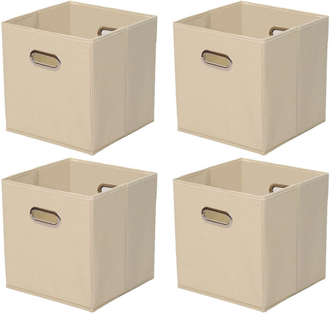 접이식 수납 정리함 선반 책장 바구니, 베이지, 4개