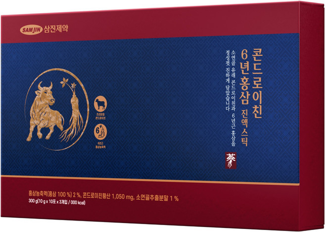Samjin Pharm 軟骨素 6年根紅參真液條 30入, 300g, 1個