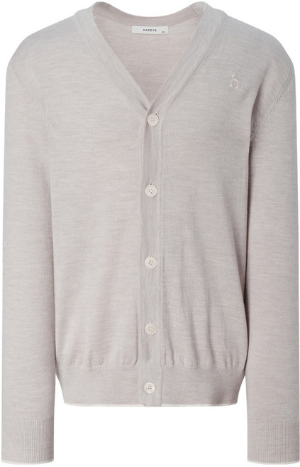 헤지스 남성용 파인 울 솔리드 배색 브이넥 가디건