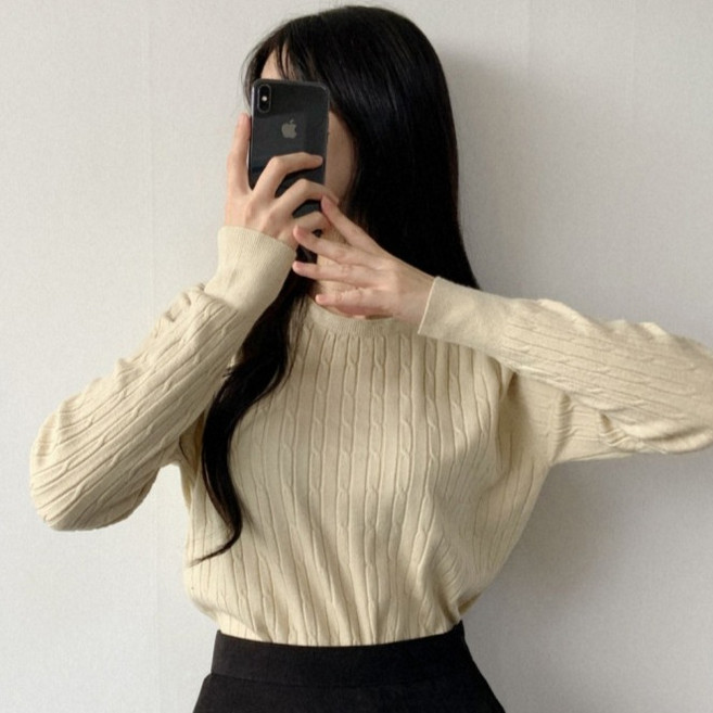 Lalaon 女款柔軟嫘縈麻花長袖針織衫 25TSP3144