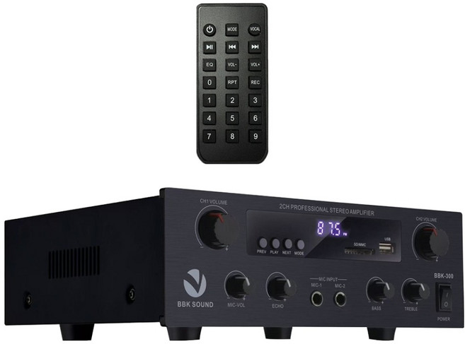 비비케이사운드 2채널 300W 매장용 블루투스 멀티앰프 + 리모컨 세트, BBK-300, 검정