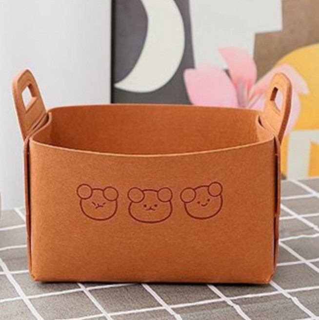 쿠쏘 접이식 펠트 수납 바구니 세마리 곰돌이, 브라운, 1개