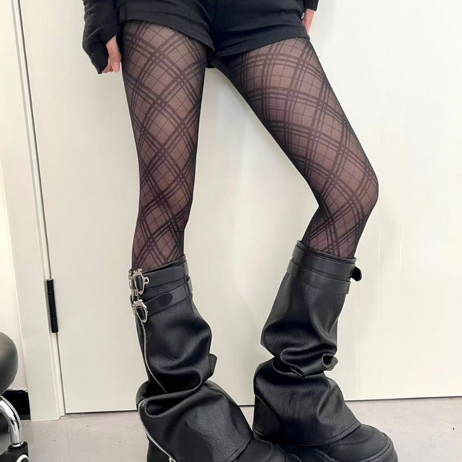 더시럽 여성용 타네 격자 다이아 패턴 팬티 스타킹 2p