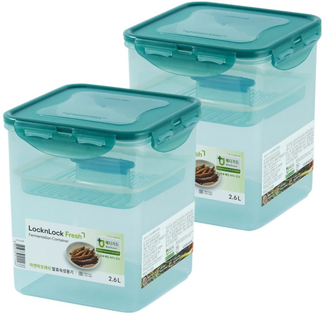 락앤락 MEDI 발효 숙성 용기 + 누름판 세트, 2.6L, 2세트