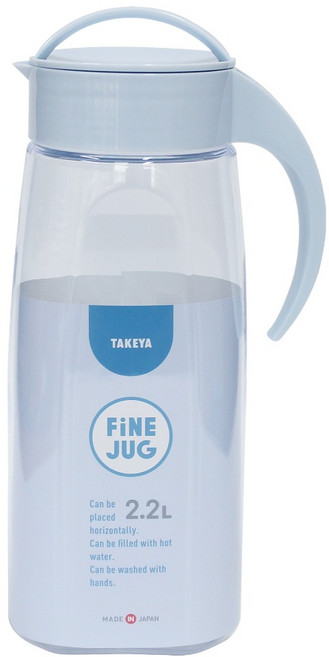 TAKEYA 日本製 手柄式 可橫放 大容量 冰箱冷水壺, 1個, 2.2L, 淺藍色