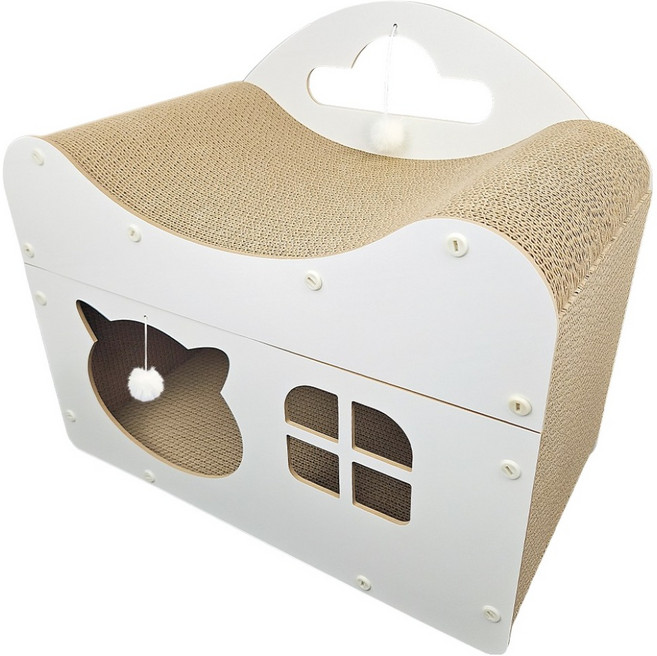 펫츠몬 고양이 오픈형 커브 하우스 스크래쳐, 화이트, 1개