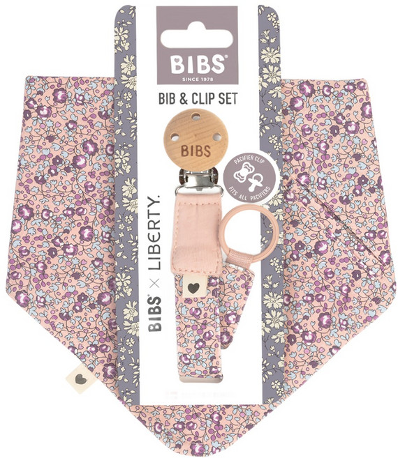 BIBS Liberty Bandana Bib Bundle有機棉圍兜 奶嘴鍊組, 1個, 2個裝, 腮紅