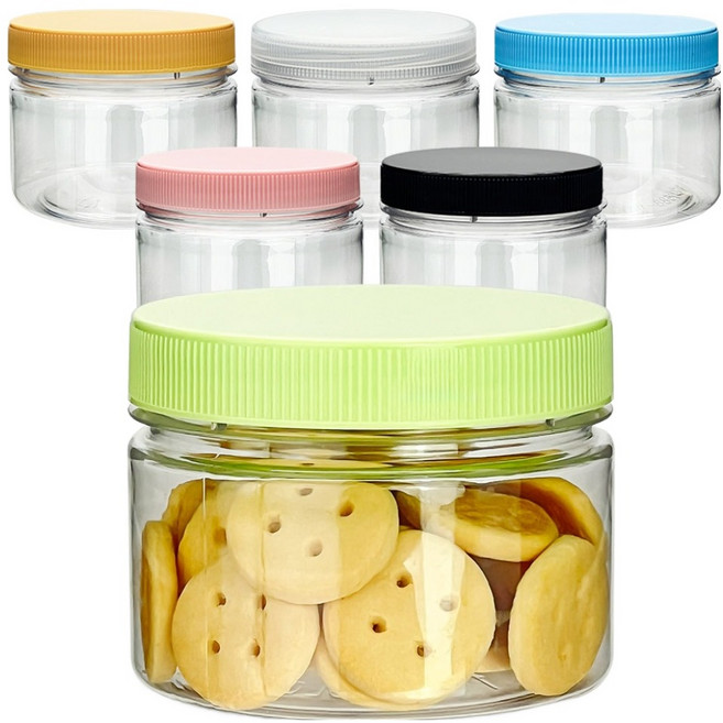 미르코리아 팜스 원형 입구넓은 투명 플라스틱 밀폐용기 200ml 세트 혼합색상, 1세트, 6종