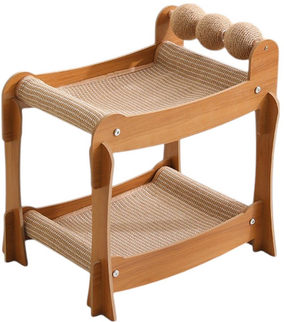 黃麻雙層床貓抓架 夏日熱款 大號 附三個劍麻球, 1個, 棕色