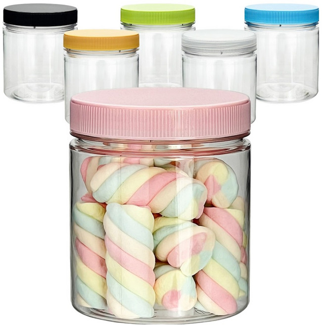 미르코리아 팜스 원형 입구넓은 투명 플라스틱 밀폐용기 400ml 세트 혼합색상, 1세트, 6종