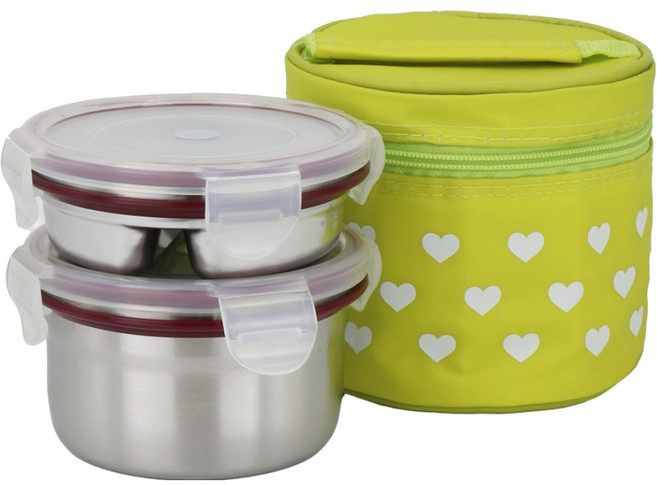 CNT 원형 스텐 2단 도시락, 혼합색상, 1개