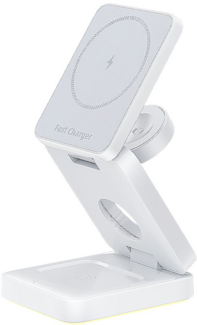 MCK 科技 折疊式三合一旅行磁吸無線充電座, 1個, 白色