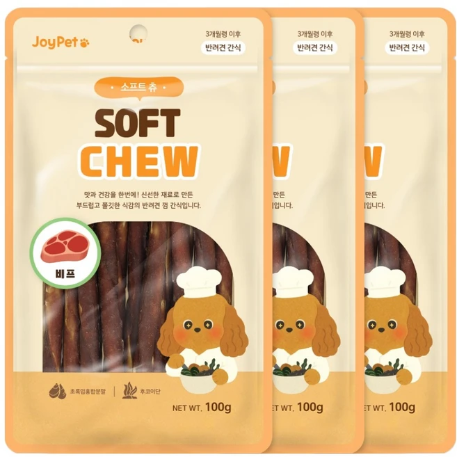조이펫 강아지 소프트 츄 간식, 비프, 100g, 3개 - 쿠팡