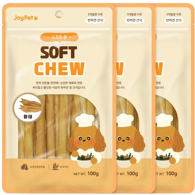 조이펫 강아지 소프트 츄 간식, 황태, 100g, 3개 - 쿠팡