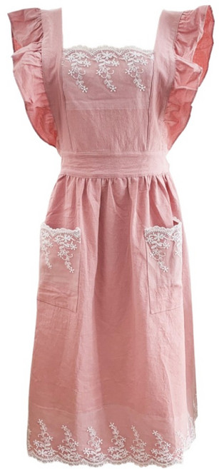 헤세이 여성용 레이스 코튼 플로럴 원피스 앞치마, 핑크, 1개