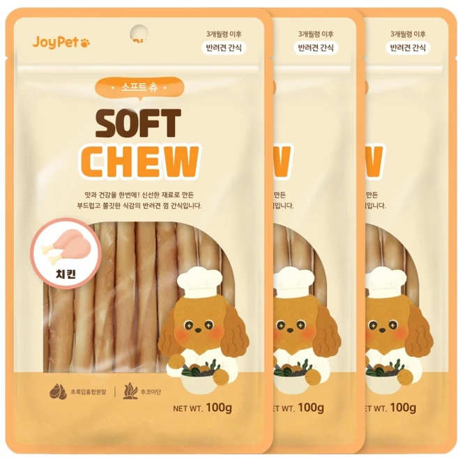 조이펫 강아지 소프트 츄 간식, 치킨, 100g, 3개 - 쿠팡