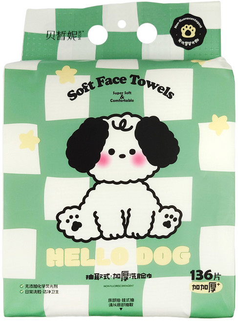 BeSSnI 貝皙妮 加厚抽取式一次性潔面巾 136張, 1個, 汪醬