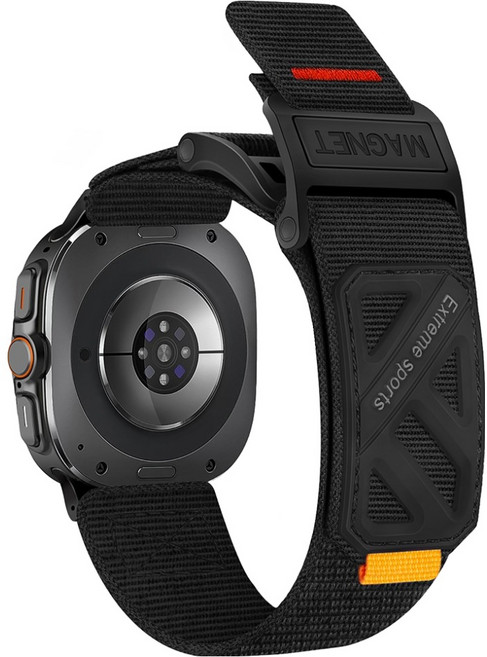 하마테 갤럭시 워치 울트라 스트림 마그네틱 버클 스트레치 나일론 스트랩, 블랙, 1개