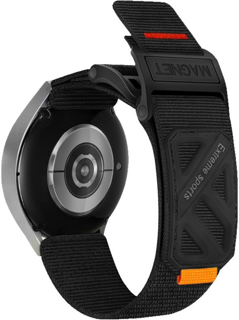 하마테 갤럭시워치 호환 익스트림 마그네틱버클 스트레치 나일론 스트랩, 블랙, 1개