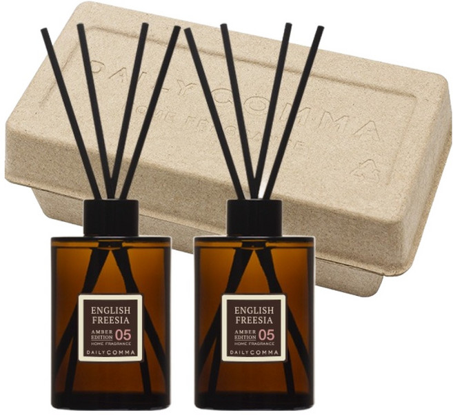 데일리콤마 엠버 에디션 디퓨져 200ml 2p + 블랙리드스틱 8p 세트, 잉글리쉬프리지아, 1세트