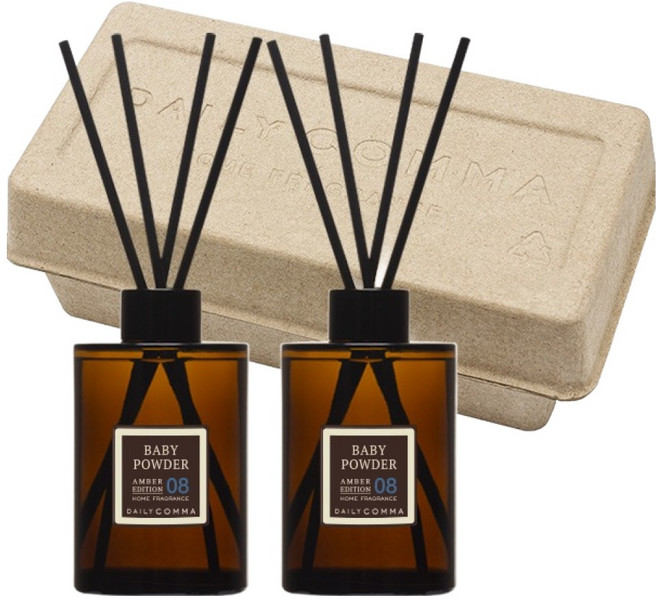 데일리콤마 엠버 에디션 디퓨져 200ml 2p + 블랙리드스틱 8p 세트, 베이비파우더, 1세트