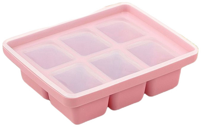 빅벅 유아용 실리콘 이유식 큐브 얼음틀 6구, 분홍, 1개, 330ml