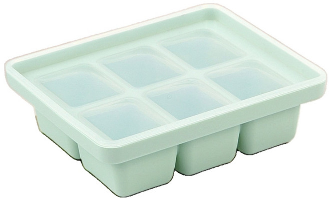 빅벅 유아용 실리콘 이유식 큐브 얼음틀 6구, 그린, 1개, 330ml