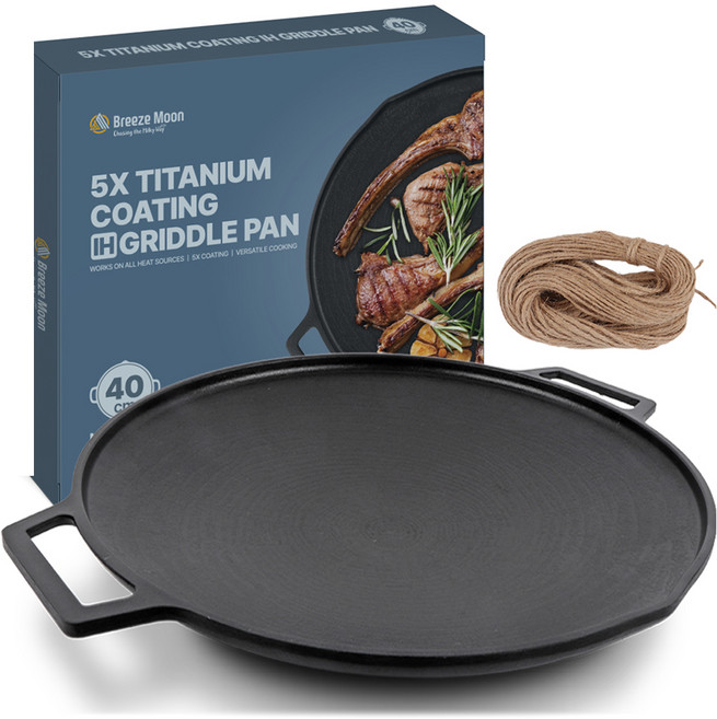 브리즈문 티타늄 5중코팅 인덕션 겸용 통주물 캠핑 그리들 팬 40cm, 블랙, 1개