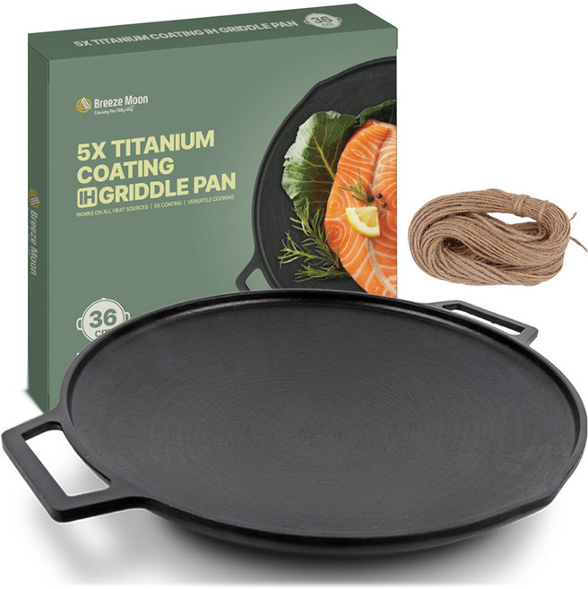 브리즈문 티타늄 5중코팅 인덕션 겸용 통주물 캠핑 그리들 팬 36cm, 블랙, 1개