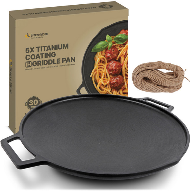 브리즈문 티타늄 5중코팅 인덕션 겸용 통주물 캠핑 그리들 팬 30cm, 블랙, 1개