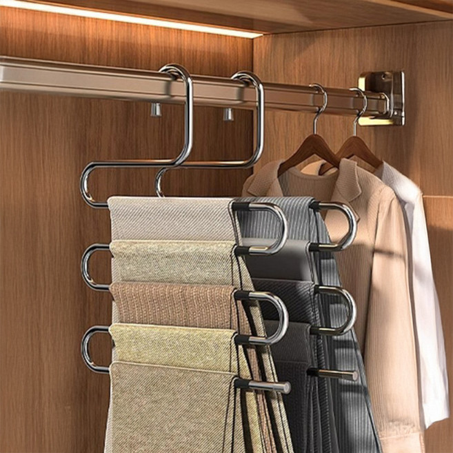 솔브리빙 다용도 스텐 S자형 5단 논슬립 바지걸이, 실버, 2개