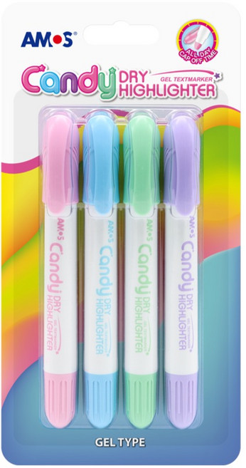 아모스 캔디 드라이 하이라이터 파스텔 형광펜 4종 세트, 분홍, 하늘, 연두, 보라, 1세트