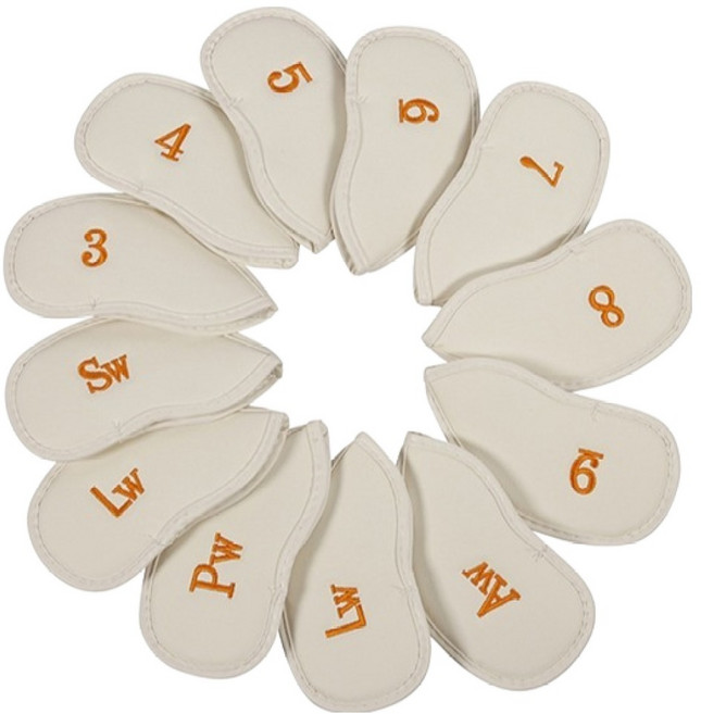 마메 골프커버 아이언 골프채 가죽 커버 12종 세트, 화이트골드, 1세트