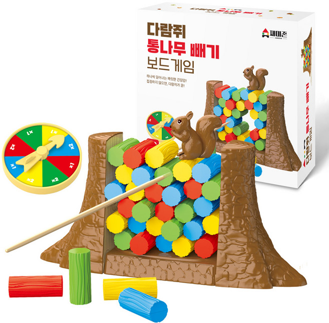 재미존 다람쥐 통나무 빼기 보드게임, 혼합색상, 1개