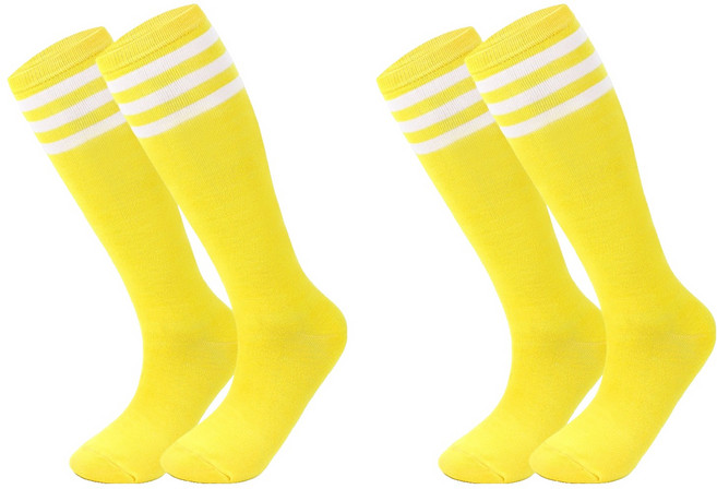 여신 여성용 스포츠 축구 댄스 골프 장목 양말, 19 옐로우 + 화이트스트라이프, 2개