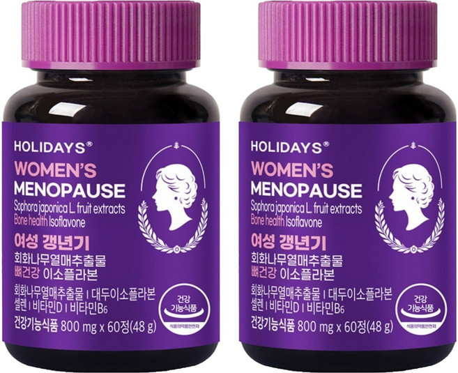 홀리데이즈 여성 갱년기 회화나무열매추출물 뼈건강 이소플라본, 60정, 2개