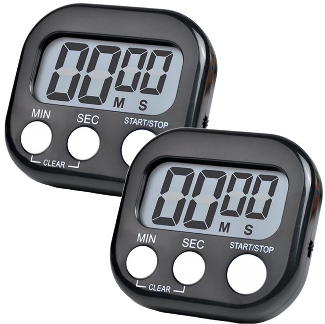 리빙메이커 주방 자석 부착형 디지털 타이머 건전지포함, 2개, 블랙