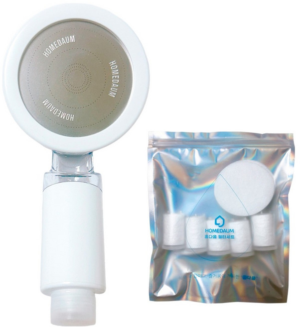 홈다움 시그니쳐 베이직 여행용 필터샤워기 + 필터 3.4cm 5p 세트, 화이트, 1세트