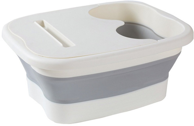 헤세이 틈새수납 접이식 덮개 바닥지압 족욕통 대형, 화이트, 1개