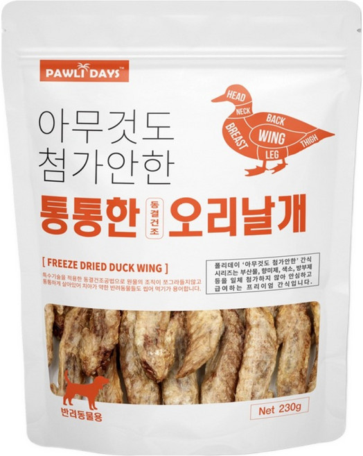 폴리데이 강아지 아무것도 첨가안한 동결건조, 230g, 1개, 통통한 오리날개