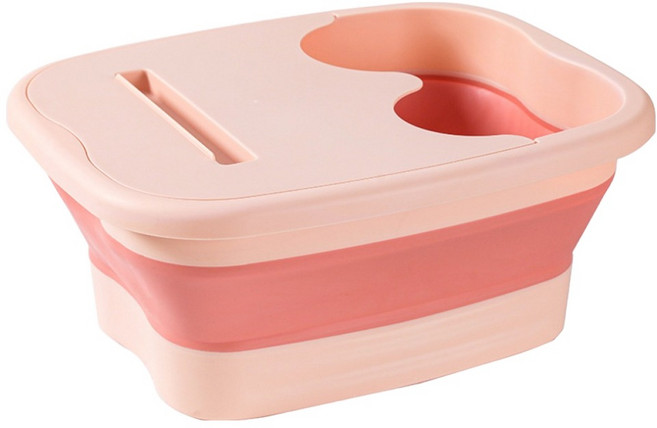 헤세이 틈새수납 접이식 덮개 바닥지압 족욕통 대형, 핑크, 1개