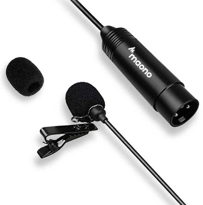 마오노 무지향성 소형 라발리에 핀 마이크, XLR10, 블랙