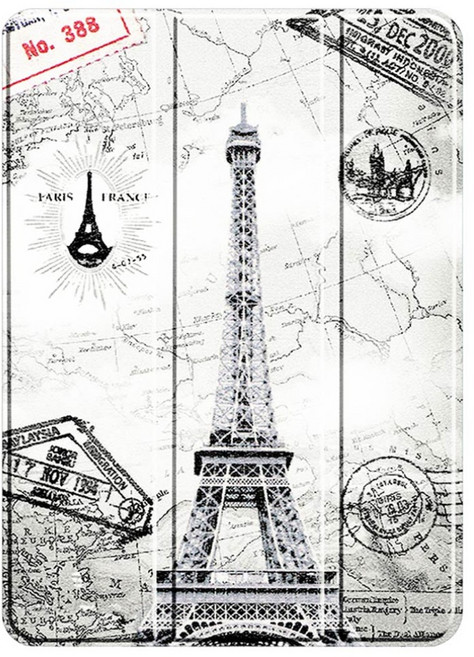 vXTRA 飛創 文藝彩繪 三折式平板皮套, 鐵塔 白色 + 灰色, 1個