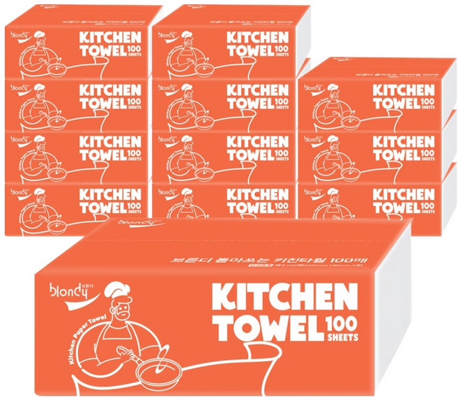브론디 3겹 천연펄프 뽑아쓰는 키친타올, 100매, 12개