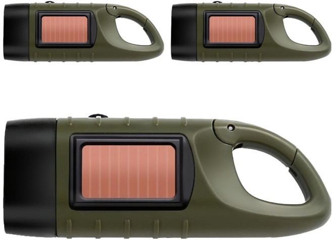 7822 Shop 生活選物 太陽能手電筒3件組, 1套, 軍綠色
